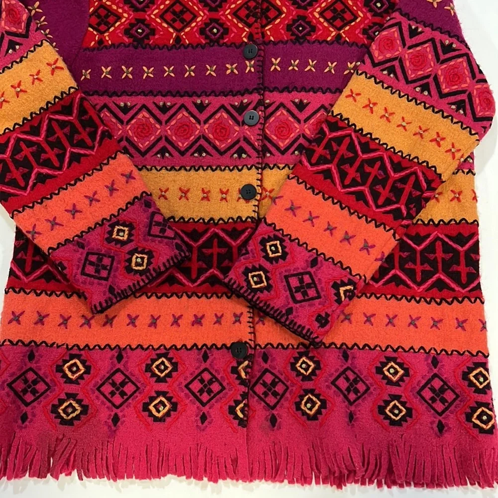 Susan Bristol - L, wool sweater coat/cardigan, southwest style - Picture 3 of 10